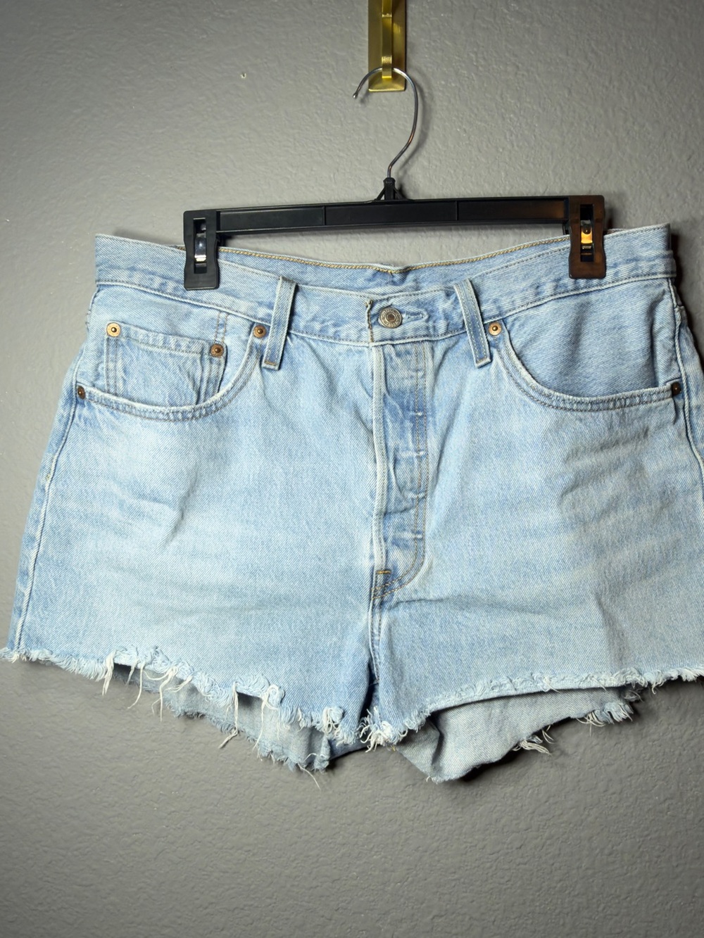 Levi's 501 Light Blue Denim Cutoff Shorts with Frayed Edge